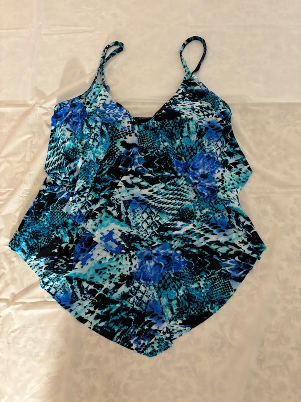 Blue Teal Printed Tankini Swim Top